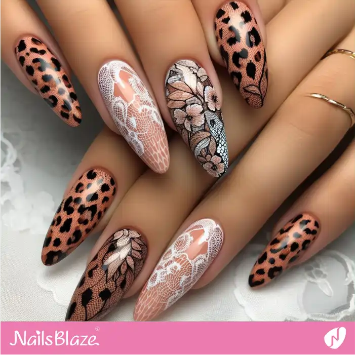 Lace Leopard Print Nail Design | Animal Print Nails - NB2507